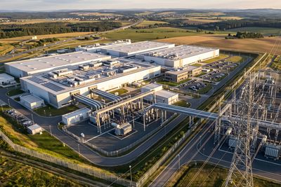 Das Bild zeigt ein Rechenzentrum neben einem Umspannwerk