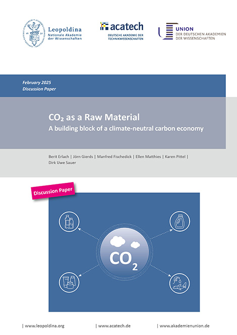 The picture shows the cover of the publication with the title CO₂ as a Raw Material. A building block of a climate-neutral carbon economy